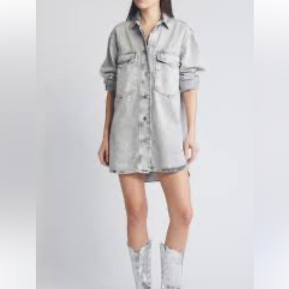 All Saints Lily Oversize Long Sleeve Denim Shacket Dress 2 - Picture 1 of 7